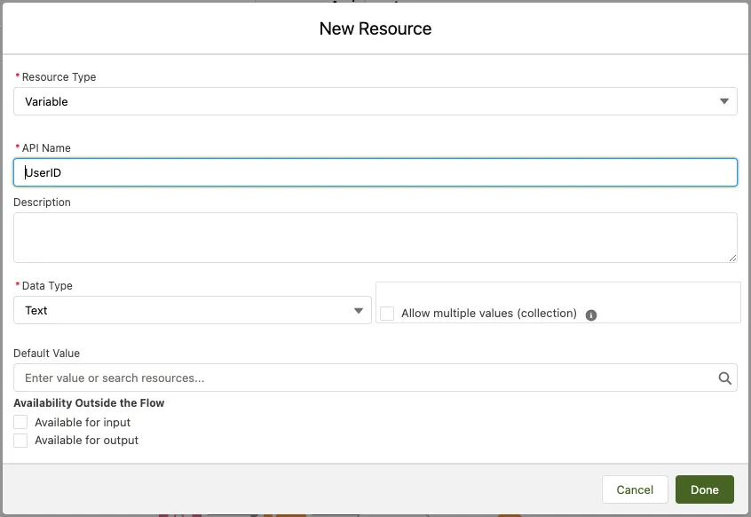 New Resource variable screenshot