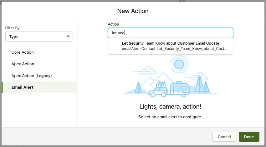 configure new action in flow