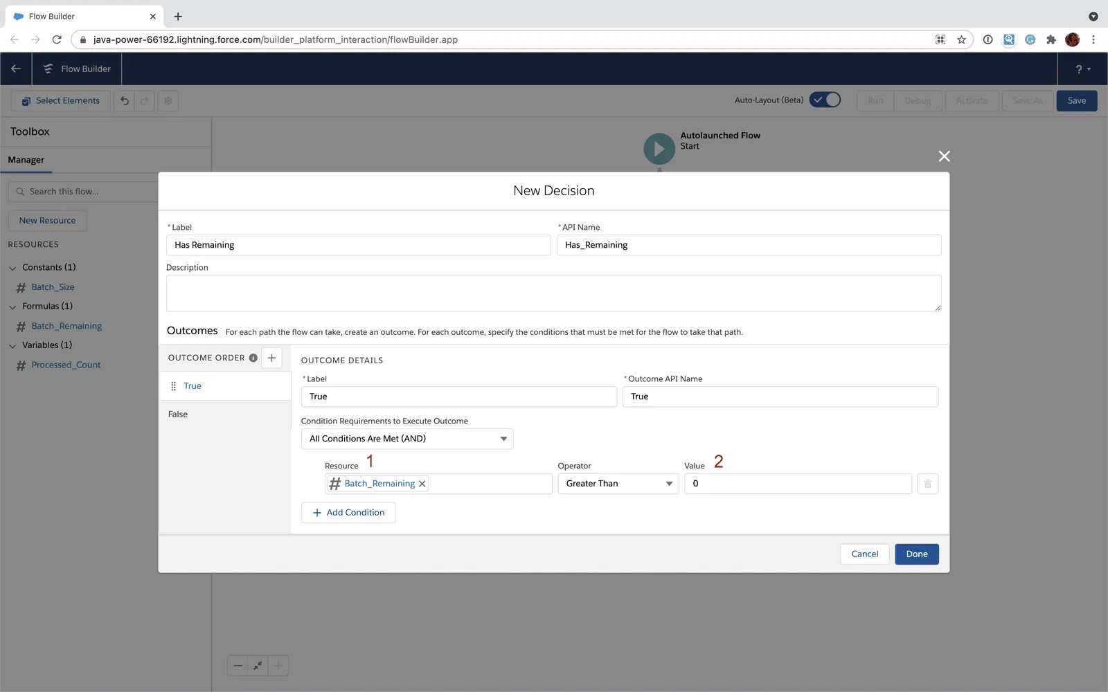 Salesforce Flow formula used in a decision element