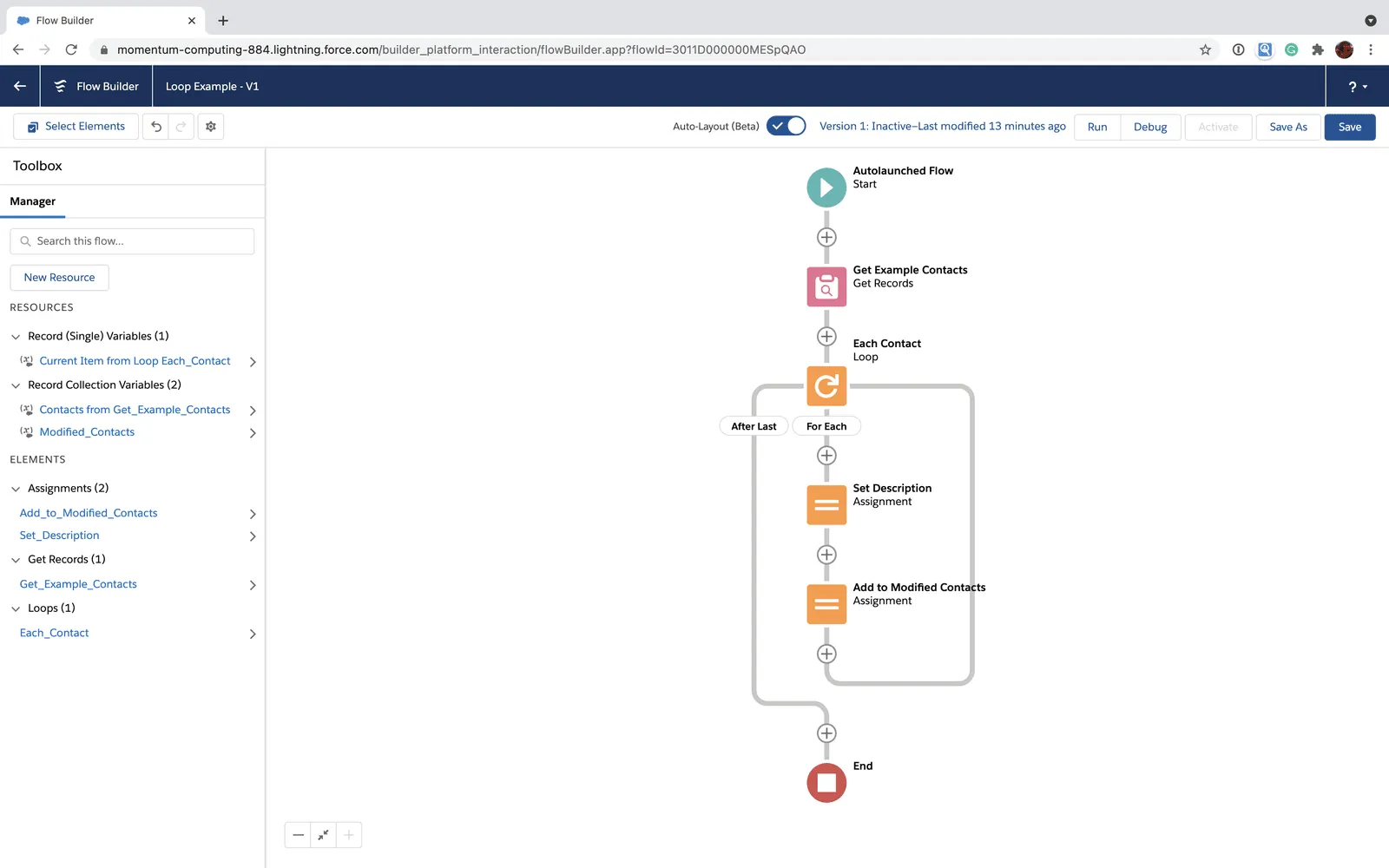 Salesforce Flow loop with for each elements