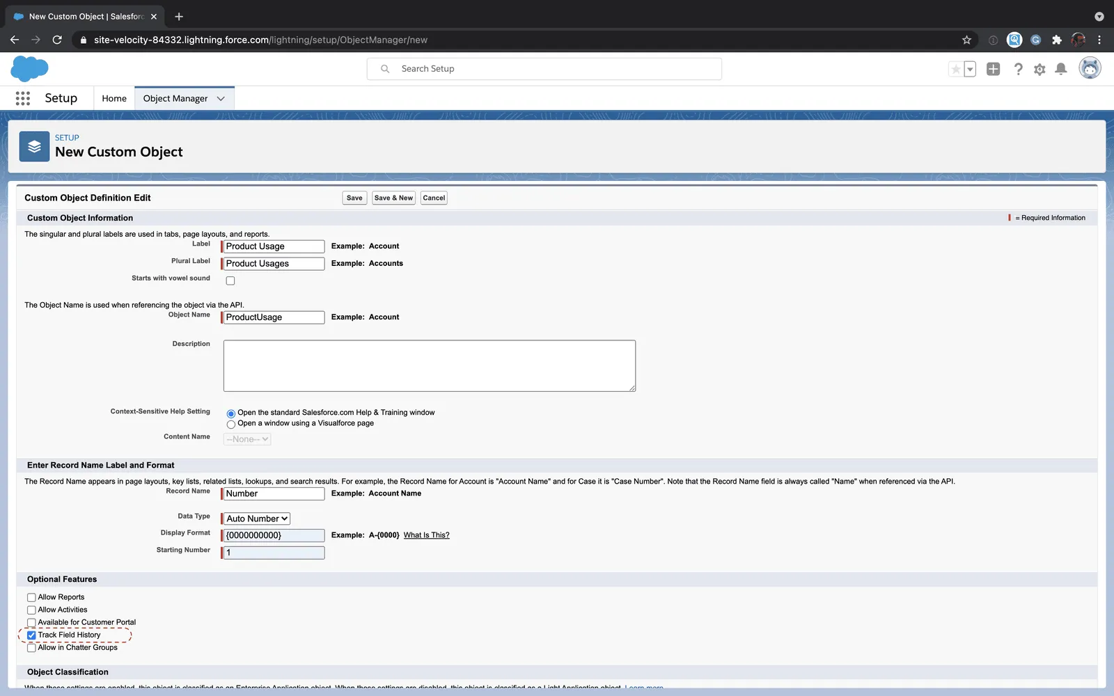 Enable “Track Field History” for a Salesforce custom object