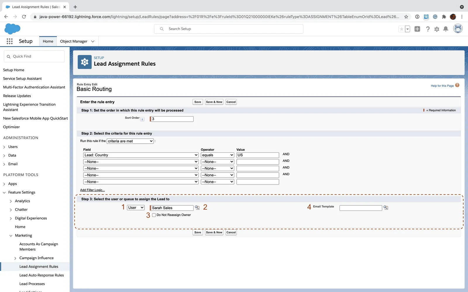 Salesforce lead assignment rule user and queue assignment