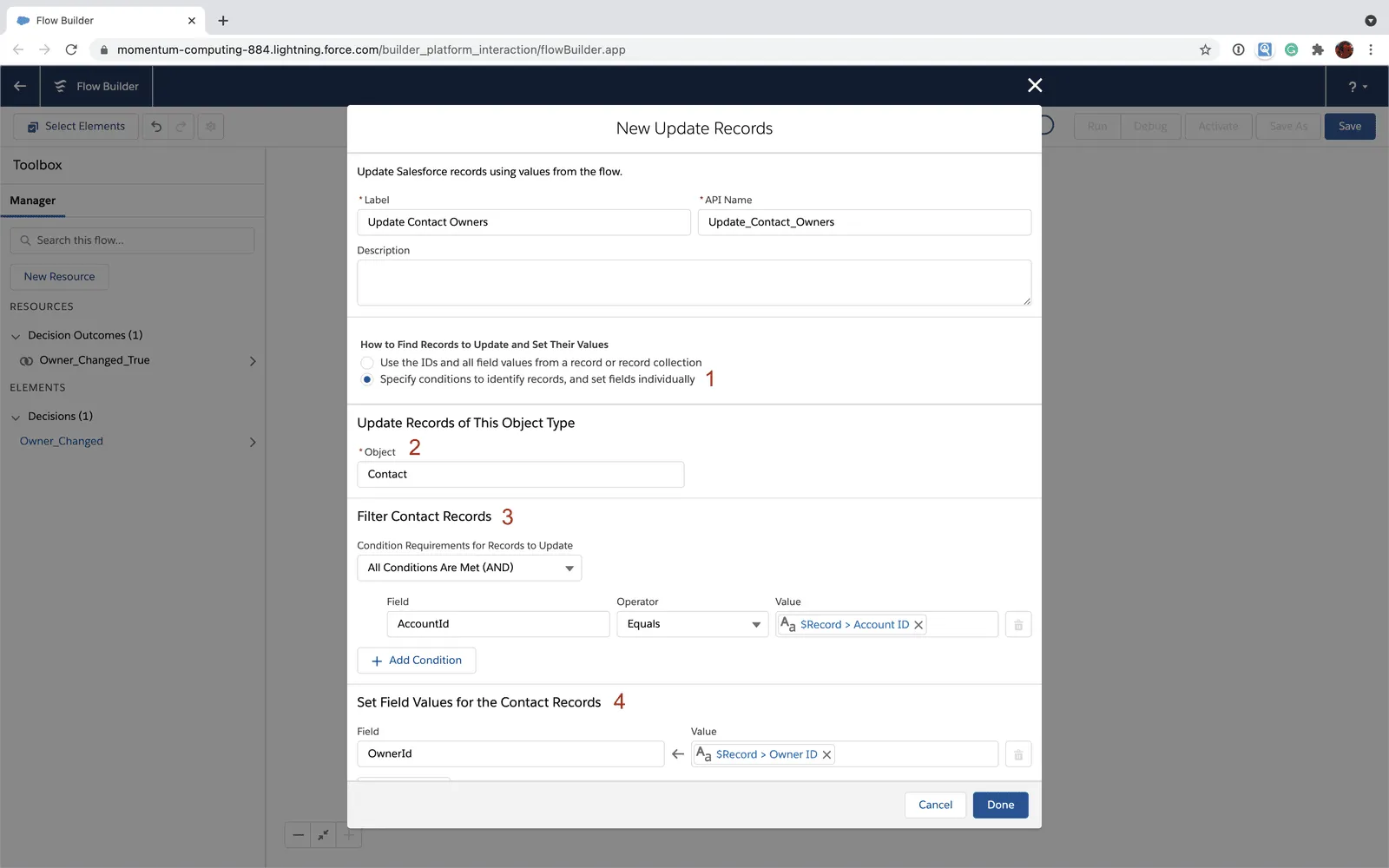 Salesforce Flow Update Records element changing Contact OwnerIds