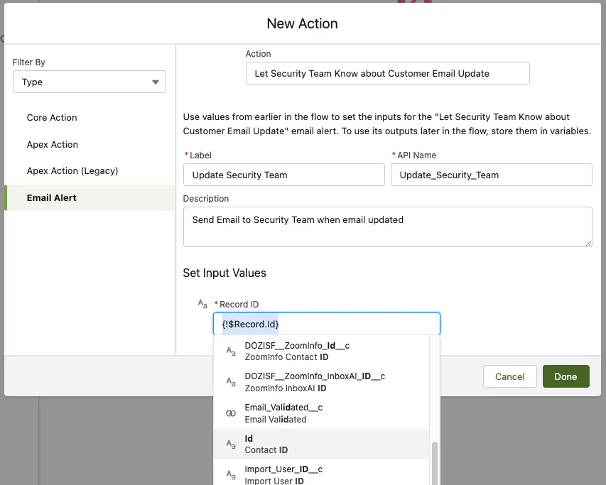 new action-flow-record id